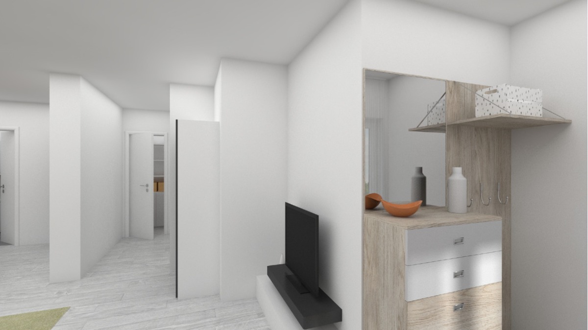 EG: Änderung Geschäftseinheit in Wohneinheit visualisiert da sanierungsbedürftig (Garderobe)